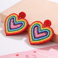 1 Pair Casual Sweet Artistic Rainbow Heart Shape Cloth Seed Bead Drop Earrings main image 5