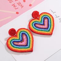 1 Pair Casual Sweet Artistic Rainbow Heart Shape Cloth Seed Bead Drop Earrings main image 8