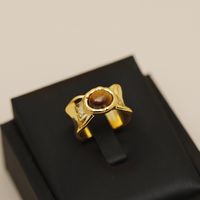 Großhandel Einfacher Stil Geometrisch Kupfer Inlay 18 Karat Vergoldet Tigerauge Offener Ring main image 4