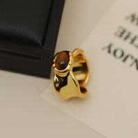 Großhandel Einfacher Stil Geometrisch Kupfer Inlay 18 Karat Vergoldet Tigerauge Offener Ring main image 1
