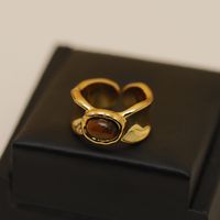 Wholesale Simple Style Geometric Copper Inlay 18K Gold Plated Tiger Eye Open Rings main image 5