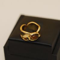 Großhandel Einfacher Stil Geometrisch Kupfer Inlay 18 Karat Vergoldet Tigerauge Offener Ring main image 8