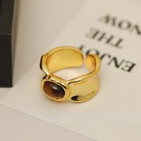 Großhandel Einfacher Stil Geometrisch Kupfer Inlay 18 Karat Vergoldet Tigerauge Offener Ring main image 6