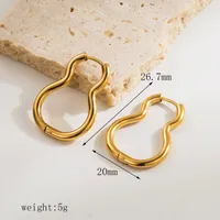 1 Pair Casual Classic Style Round Gourd Stainless Steel 18K Gold Plated Hoop Earrings main image 2