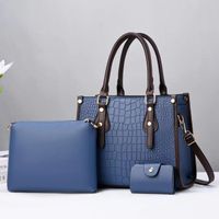 Women's Large Pu Leather Solid Color Crocodile Vintage Style Zipper Bag Sets Handbag sku image 1
