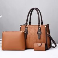 Women's Large Pu Leather Solid Color Crocodile Vintage Style Zipper Bag Sets Handbag sku image 7