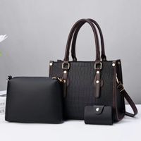 Women's Large Pu Leather Solid Color Crocodile Vintage Style Zipper Bag Sets Handbag sku image 4