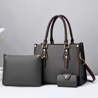 Women's Large Pu Leather Solid Color Crocodile Vintage Style Zipper Bag Sets Handbag sku image 6
