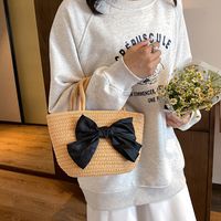 Women's Medium Straw Bow Knot Vacation Beach Bucket Open Straw Bag main image 4