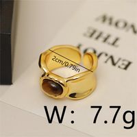 Wholesale Simple Style Geometric Copper Inlay 18K Gold Plated Tiger Eye Open Rings sku image 1
