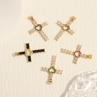 One Piece Dropshipping Creative Micro Inlaid Color Zirconium Cross Hollowed Heart Shape Pendant Diy Color Retention Plated 18K Karat Gold Jewelry Accessories main image 1