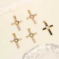 One Piece Dropshipping Creative Micro Inlaid Color Zirconium Cross Hollowed Heart Shape Pendant Diy Color Retention Plated 18K Karat Gold Jewelry Accessories main image 5