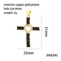 One Piece Dropshipping Creative Micro Inlaid Color Zirconium Cross Hollowed Heart Shape Pendant Diy Color Retention Plated 18K Karat Gold Jewelry Accessories sku image 1