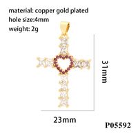 One Piece Dropshipping Creative Micro Inlaid Color Zirconium Cross Hollowed Heart Shape Pendant Diy Color Retention Plated 18K Karat Gold Jewelry Accessories sku image 2