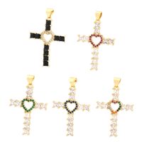 One Piece Dropshipping Creative Micro Inlaid Color Zirconium Cross Hollowed Heart Shape Pendant Diy Color Retention Plated 18K Karat Gold Jewelry Accessories main image 4