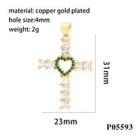 One Piece Dropshipping Creative Micro Inlaid Color Zirconium Cross Hollowed Heart Shape Pendant Diy Color Retention Plated 18K Karat Gold Jewelry Accessories sku image 3