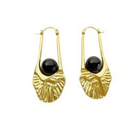 1 Pair Retro Geometric Inlay Copper Obsidian 24K Gold Plated Earrings main image 3