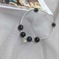 Sterling Silver Simple Style Flower Inlay Obsidian Bangle main image 3