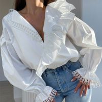 Women's Blouse Long Sleeve Blouses Lettuce Trim Elegant Solid Color main image 6