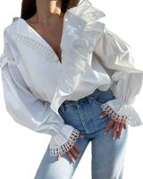 Women's Blouse Long Sleeve Blouses Lettuce Trim Elegant Solid Color main image 3