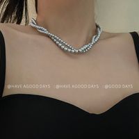 IG Style Geometric Imitation Pearl Alloy Beaded Plating Women's Double Layer Necklaces main image 1