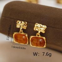 1 Piece Preppy Style Cool Style Geometric Inlay Copper Resin 18K Gold Plated Drop Earrings main image 2