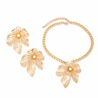 IG Style Exaggerated Flower Imitation Pearl Alloy Iron Plating Women's Earrings Necklace main image 4