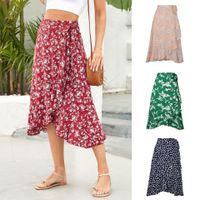 Summer Spring Casual Printing Cotton Blend Polyester Maxi Long Dress Skirts main image 1