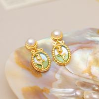Vintage Style French Style Flower Copper Enamel Plating Freshwater Pearl Drop Earrings 1 Pair main image 5
