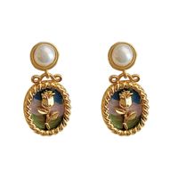 Vintage Style French Style Flower Copper Enamel Plating Freshwater Pearl Drop Earrings 1 Pair main image 2