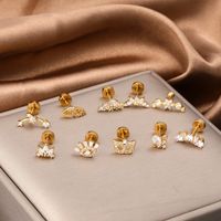 1 Piece Classic Style Geometric Polishing Plating Inlay Stainless Steel Copper Diamond 18K Gold Plated Cartilage Earrings main image 3