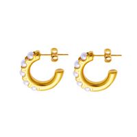 1 Pair Retro Baroque Style Vacation C Shape Inlay Titanium Steel Pearl 18K Gold Plated Ear Studs main image 7