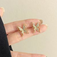 1 Pair Simple Style Classic Style Butterfly Inlay Alloy Zircon Ear Studs main image 5