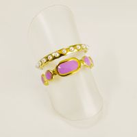304 Stainless Steel Titanium Steel 14K Gold Plated Casual Simple Style Enamel Oval Artificial Pearls Open Rings main image 9