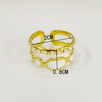 304 Stainless Steel Titanium Steel 14K Gold Plated Casual Simple Style Enamel Oval Artificial Pearls Open Rings main image 2