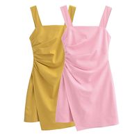 Women's Strap Dress Sexy Square Neck Printing Pleated Sleeveless Solid Color Above Knee Daily main image 1