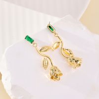 1 Pair Simple Style Classic Style Rose Flower Flowers Inlay Copper Zircon 18K Gold Plated Drop Earrings main image 6