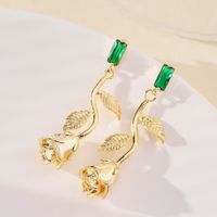 1 Pair Simple Style Classic Style Rose Flower Flowers Inlay Copper Zircon 18K Gold Plated Drop Earrings main image 1
