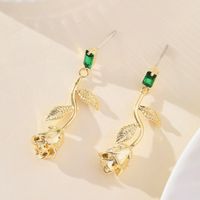1 Pair Simple Style Classic Style Rose Flower Flowers Inlay Copper Zircon 18K Gold Plated Drop Earrings main image 5