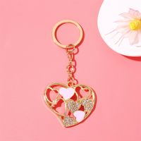 Simple Style Heart Shape Alloy Enamel Plating Inlay Rhinestones Bag Pendant Keychain sku image 1