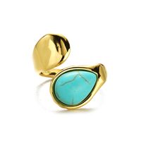 304 Stainless Steel Elegant Simple Style Inlay Water Droplets Turquoise Open Rings main image 5