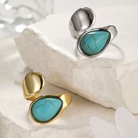 304 Stainless Steel Elegant Simple Style Inlay Water Droplets Turquoise Open Rings main image 2