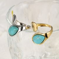 304 Stainless Steel Elegant Simple Style Inlay Water Droplets Turquoise Open Rings main image 1