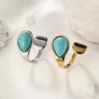 304 Stainless Steel Elegant Simple Style Inlay Water Droplets Turquoise Open Rings main image 4