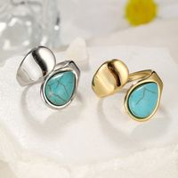 304 Stainless Steel Elegant Simple Style Inlay Water Droplets Turquoise Open Rings main image 3