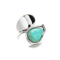 304 Stainless Steel Elegant Simple Style Inlay Water Droplets Turquoise Open Rings sku image 1
