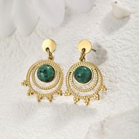 1 Pair Casual Simple Style Solid Color Inlay 304 Stainless Steel Turquoise Ear Studs main image 5