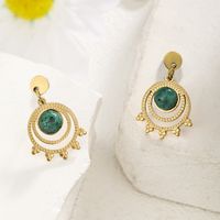 1 Pair Casual Simple Style Solid Color Inlay 304 Stainless Steel Turquoise Ear Studs main image 2