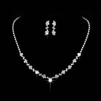 Copper Silver Plated Elegant Simple Style Plating Inlay Solid Color Artificial Rhinestones Earrings Necklace main image 3