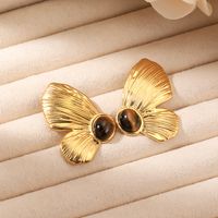 1 Pair Vintage Style Butterfly Inlay 304 Stainless Steel Natural Stone 18K Gold Plated Ear Studs main image 1